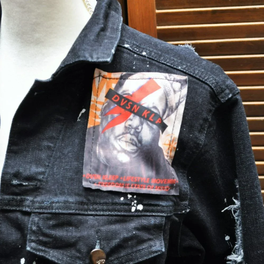 Kleep Biggie Smalls Bowie Warhol Dark Denim Jean Jacket Sz S